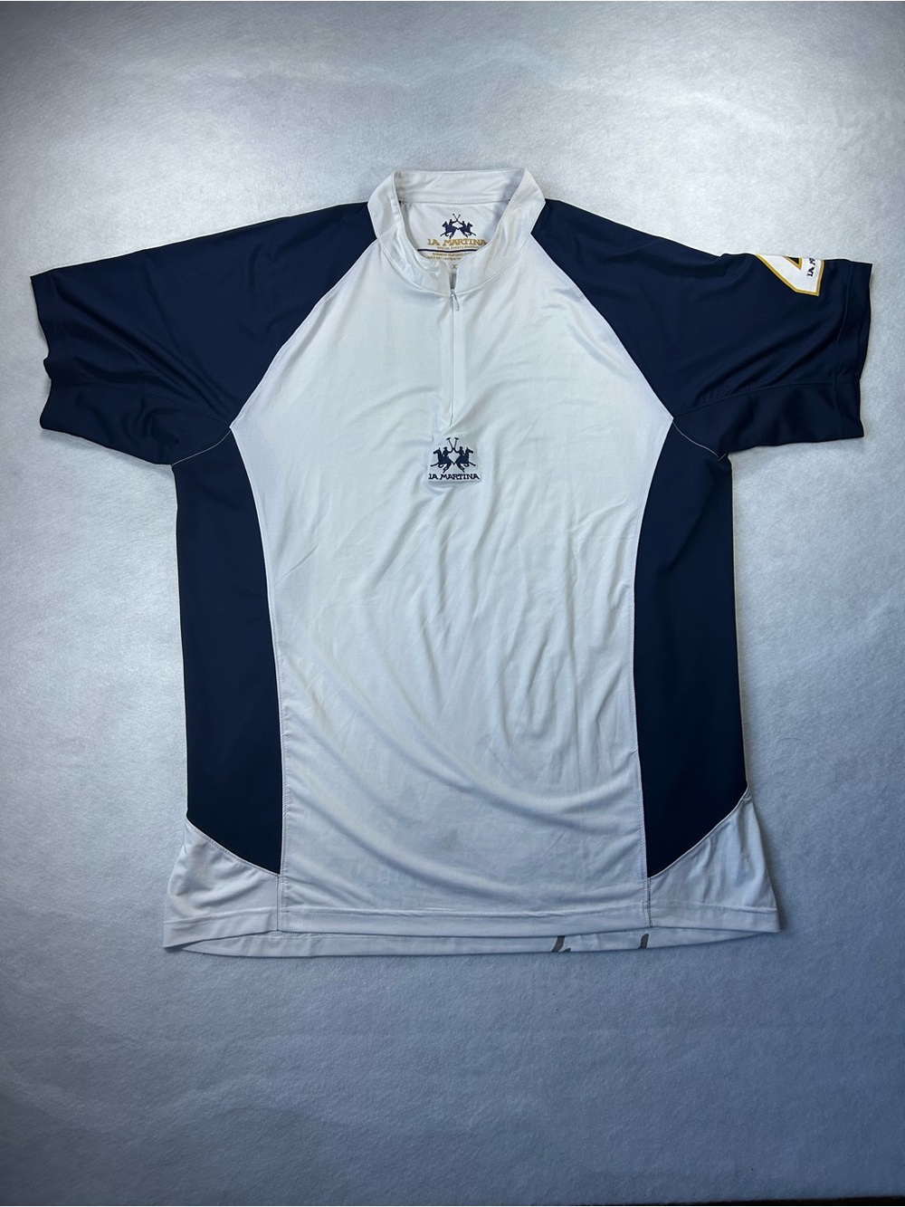La Martina Blue White #4 Polo Team Jersey Quarter Zip Dri Fit Shirt Men's